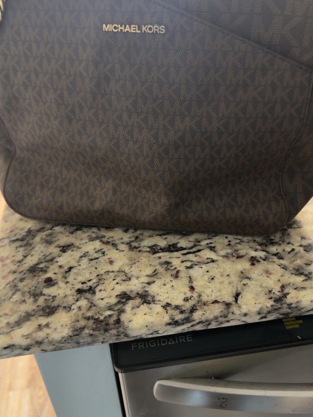 Michael Kors Brown Monogram Messenger Bag with Gold Logo
